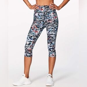 Lululemon Break Free Crop (Nulux 17") Culture Clash Starlight Black Sz 8 Gym Run